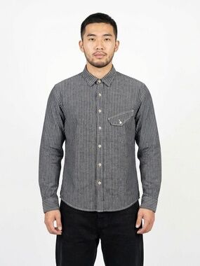 Joe's Jeans Collection | Men's Bluish Gray Striped Denim Shirt | Medium
